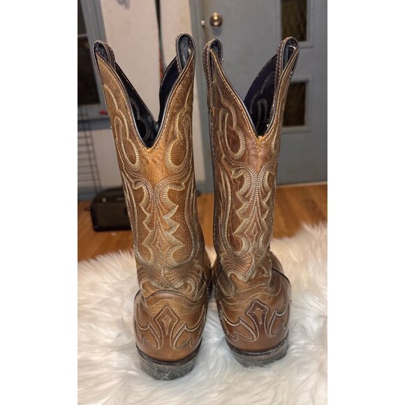 Laredo Mens Leather Cowboy Boots Tan Western Stitching Size 10EE - Picture 7 of 13
